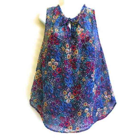 Liz Claiborne Swing Top Sleeveless Floral Cami Ruffle Neck Keyhole Dark Moody XL - Picture 2 of 10